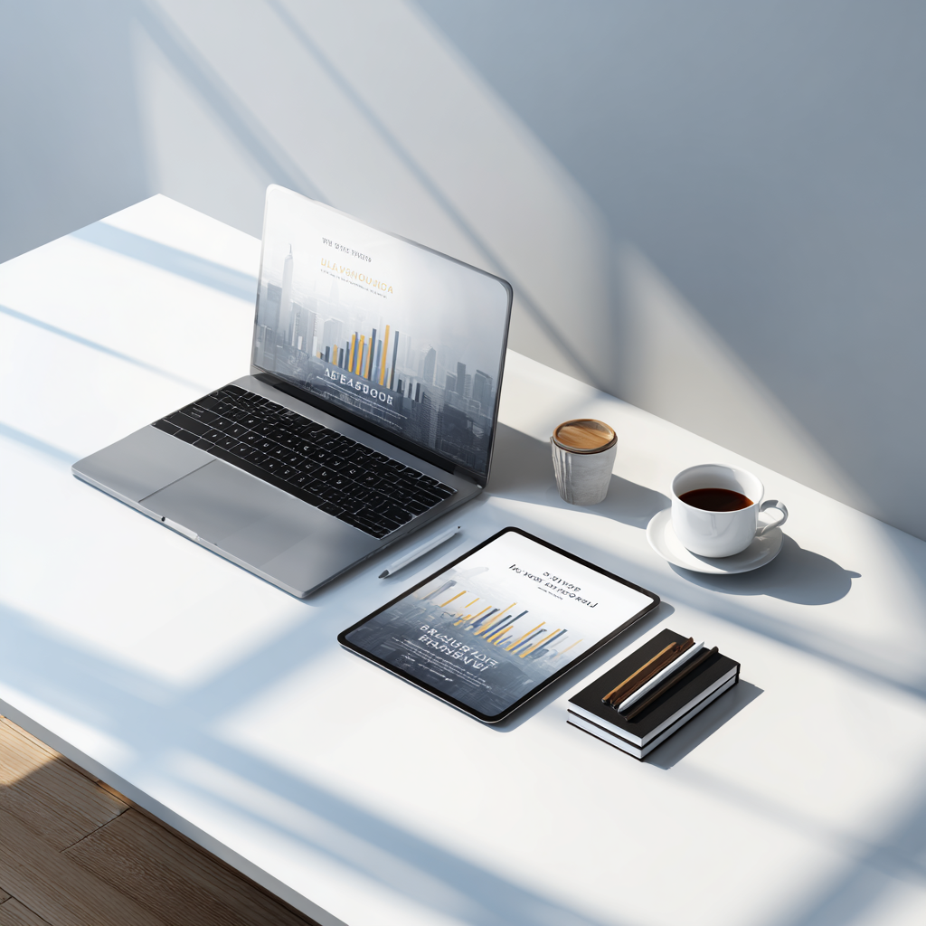 Business and finance eBook on a desk with charts