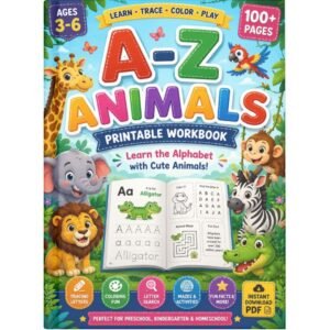 A-Z Animals Printable Workbook for Kids Ages 3–6 | 100+ Pages